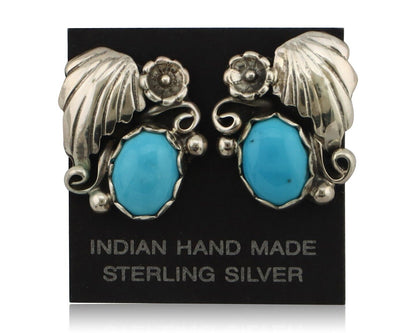 Navajo Earrings 925 Silver Sleeping Beauty Turquoise Native American C.80's