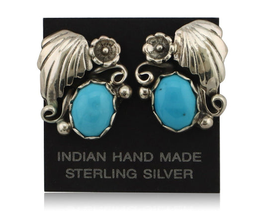 Navajo Earrings 925 Silver Sleeping Beauty Turquoise Native American C.80's