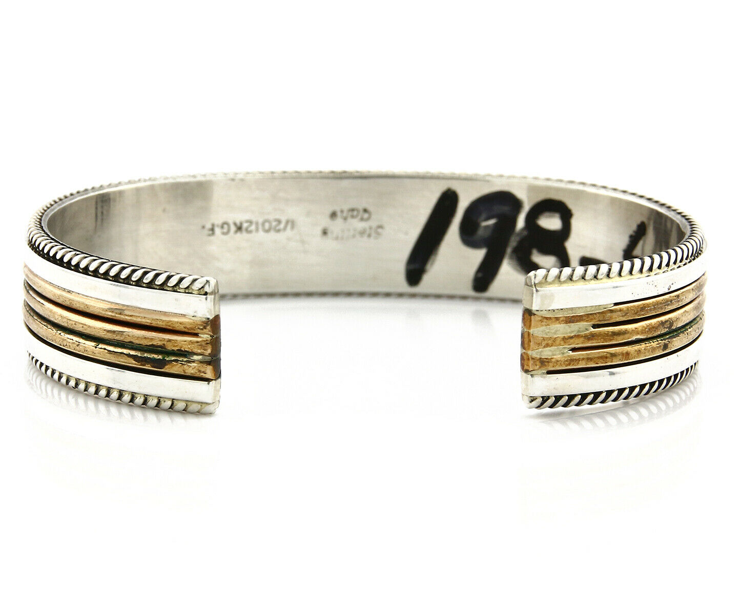 Navajo Bracelet SOLID .925 Silver & 12K Gold Filled Signed Artist TAHE C1980's