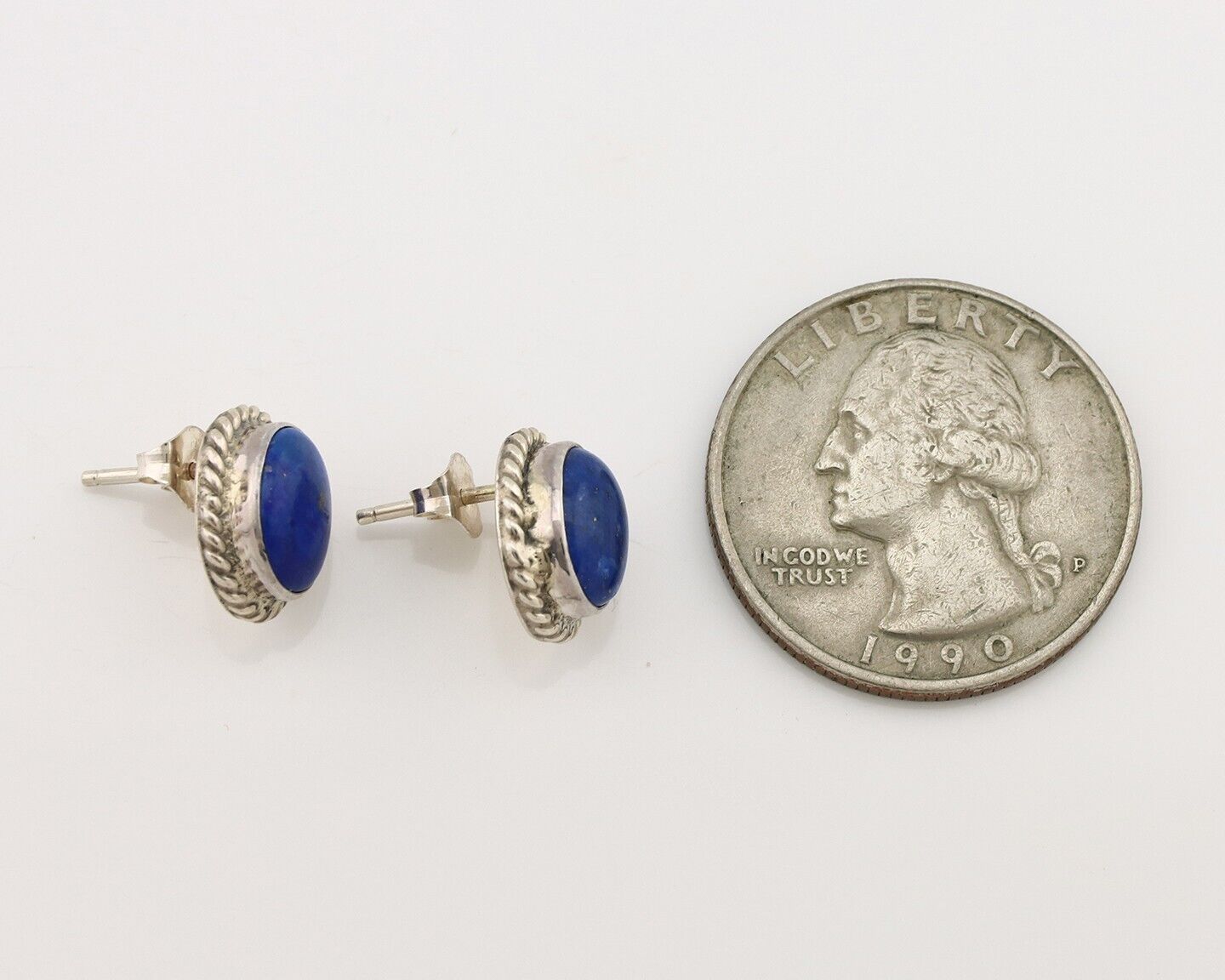 Navajo Earrings 925 Silver Natural Mined Lapis Native American Artist C80s