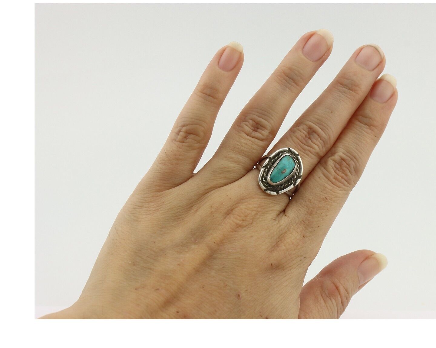 Navajo Handmade Ring .925 Silver Kingman Turquoise Native Artist C.80's