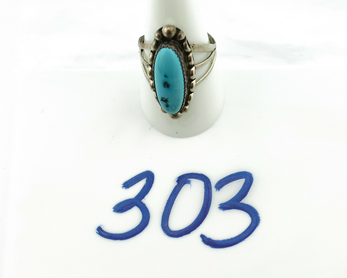 Navajo Ring .925 Silver Natural Blue Turquoise Artist Signed SC C.80's