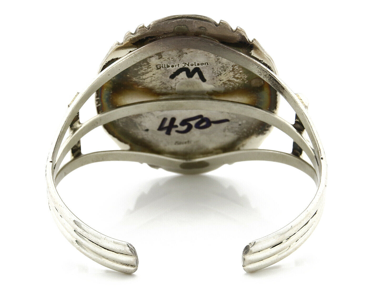 Women's Navajo Bracelet .925 Silver Natural Agate Cuff Artist Gilbert Nelson C80