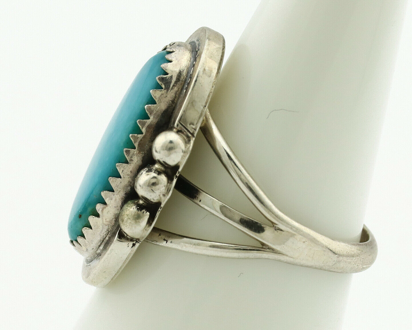 Navajo Ring .925 Silver Blue Turquoise Artist Signed Anna Begay C.1980's
