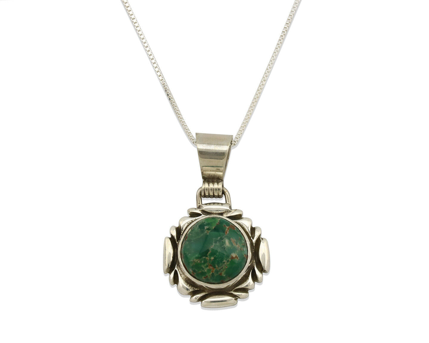 Navajo Necklace .925 Silver Green Variscite Signed Sun C.80's