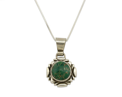 Navajo Necklace .925 Silver Green Variscite Signed Sun C.80's