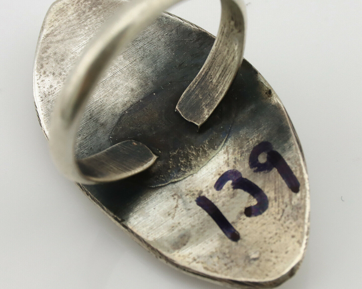 Navajo Ring .925 Silver Handmade Spiderweb Turquoise Native Artist C.1980's