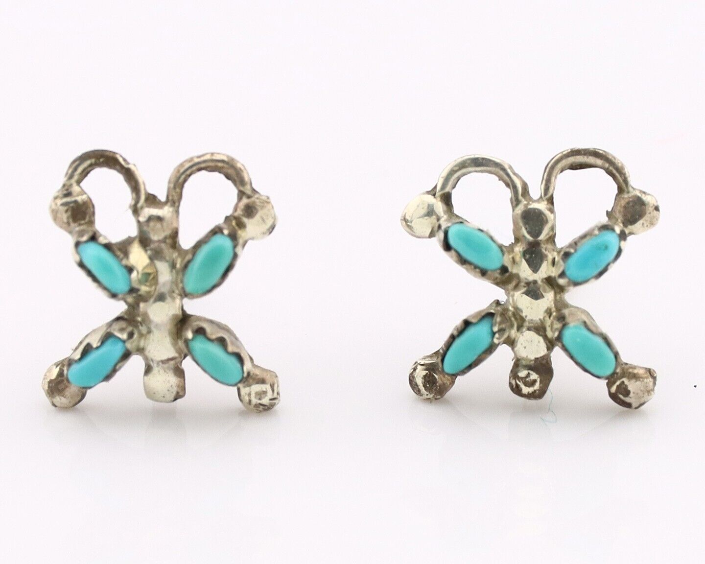 Zuni Earrings 925 Silver Sleeping Beauty Butterfly Turquoise Native Artist C80s