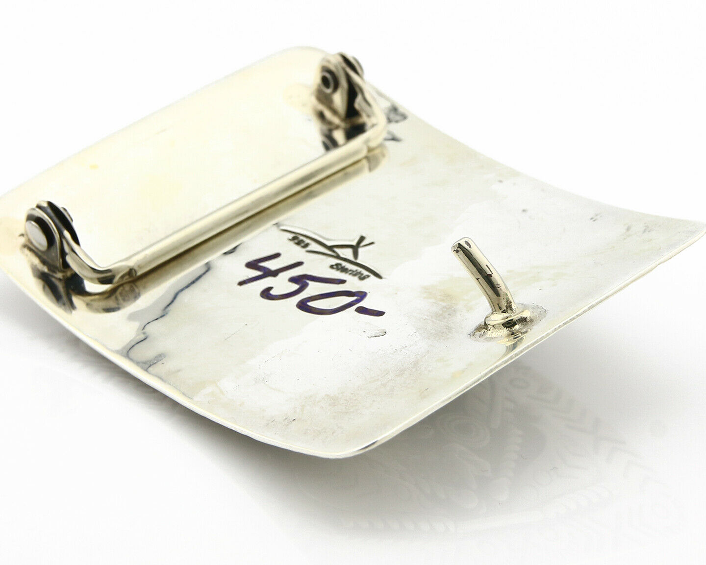 Navajo Belt Buckle .925 Silver Turquoise Mountain Artist Signed Tipi C.80's