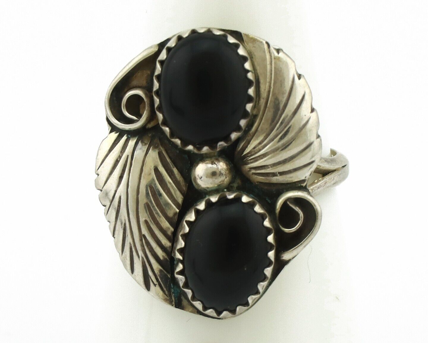 Navajo Ring 925 Silver Natural Mined Onyx Artist Signed T Thomas C.80's