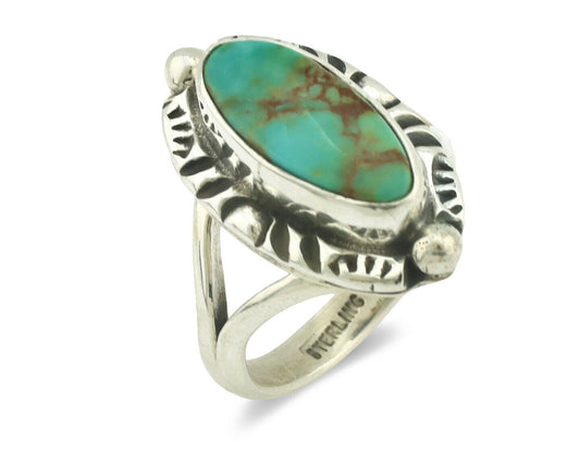 Navajo Ring .925 Silver Natural Mined Turquoise Artist Signed Gecko C.80's