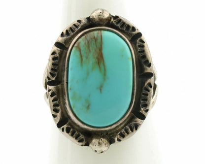 Navajo Ring .925 Silver Kingman Turquoise Artist Signed Gecko C.1980's