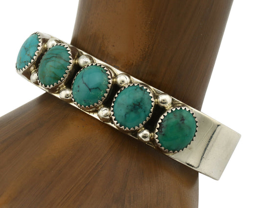 Navajo Bracelet .925 Silver Gem Grade Blue Green Turquoise C Jones Artist C.80's