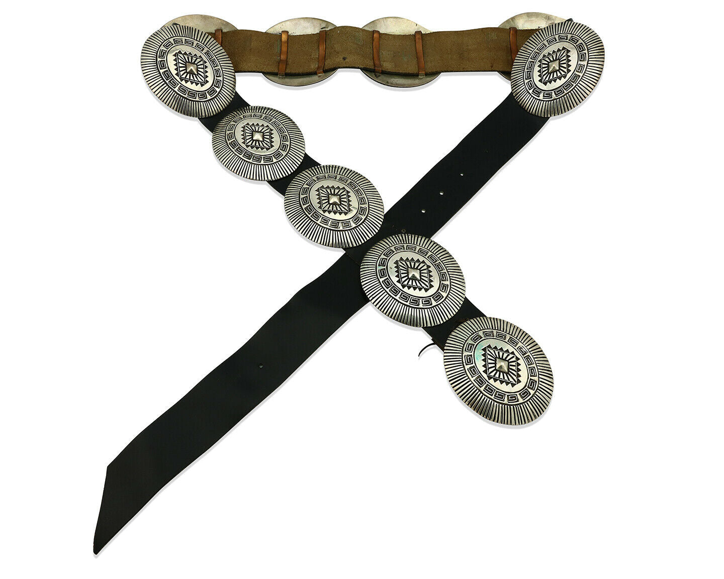 Navajo Concho Belt .925 Silver Hand Stamped Artist Signed LM C.80's