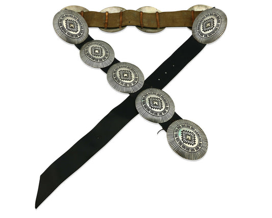 Navajo Concho Belt .925 Silver Hand Stamped Artist Signed LM C.80's
