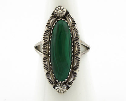 Navajo Ring 925 Silver Natural Malachite Artist Native American Signed H C.80's
