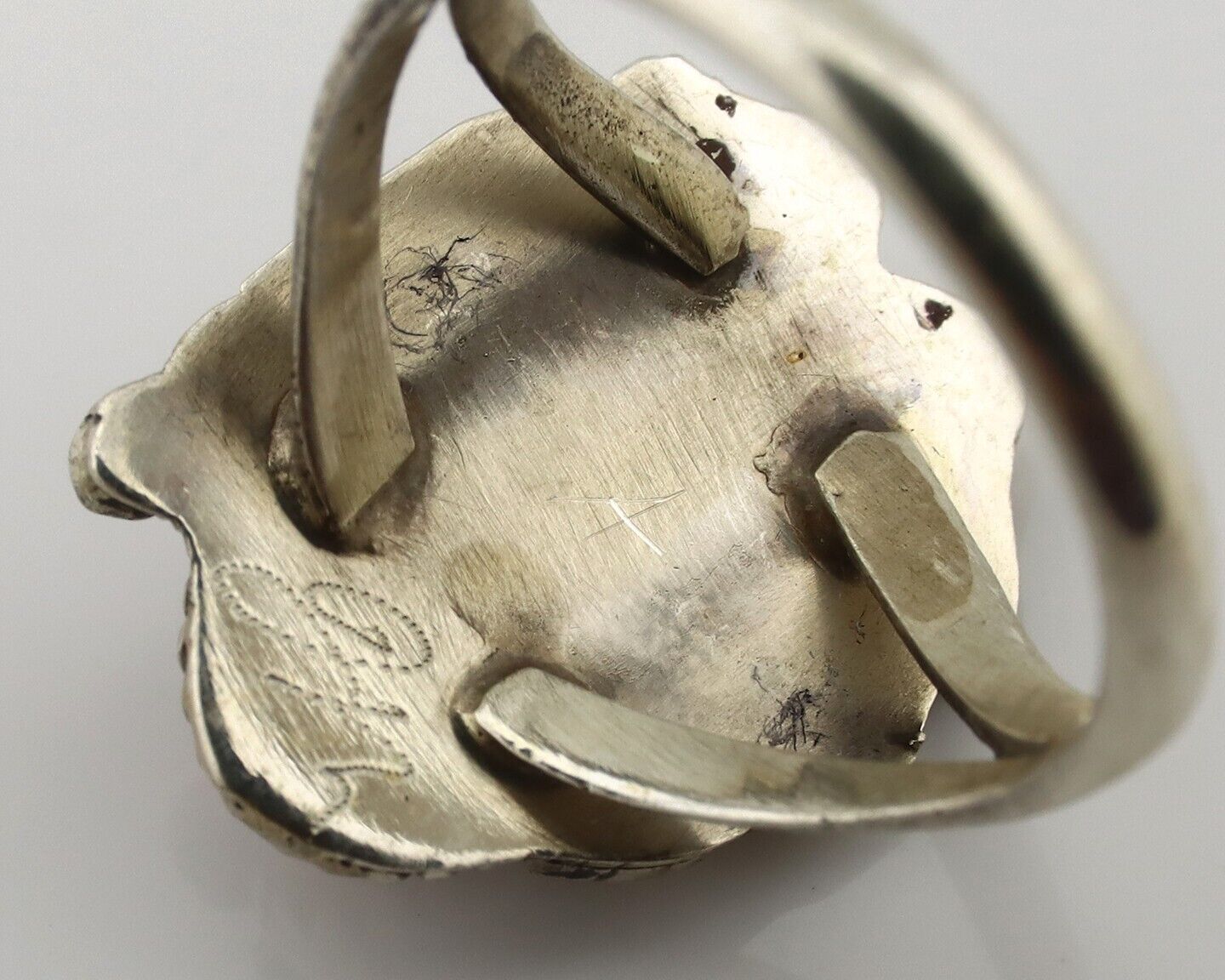 Navajo Ring .925 Silver Natural Pink Mussel Artist Signed Justin Morris C.80's