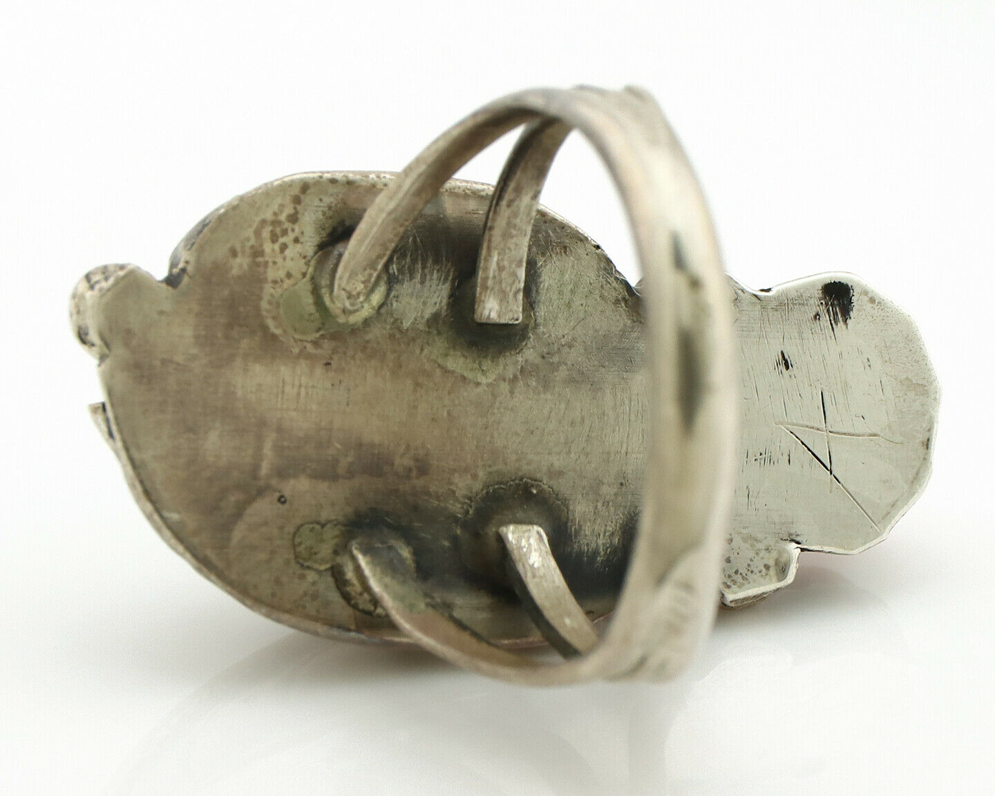 Navajo Ring .925 Silver Turquoise & Coral Native American Artist C.1980's