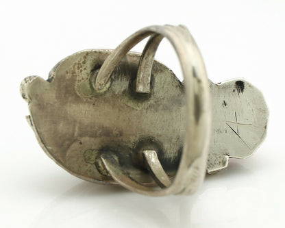 Navajo Ring .925 Silver Turquoise & Coral Native American Artist C.1980's