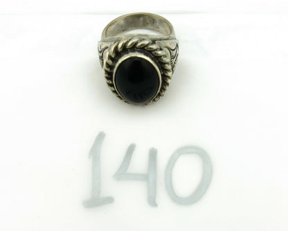 Navajo Ring .925 Silver Onyx Artist Signed Apache Manufacturing C.80's
