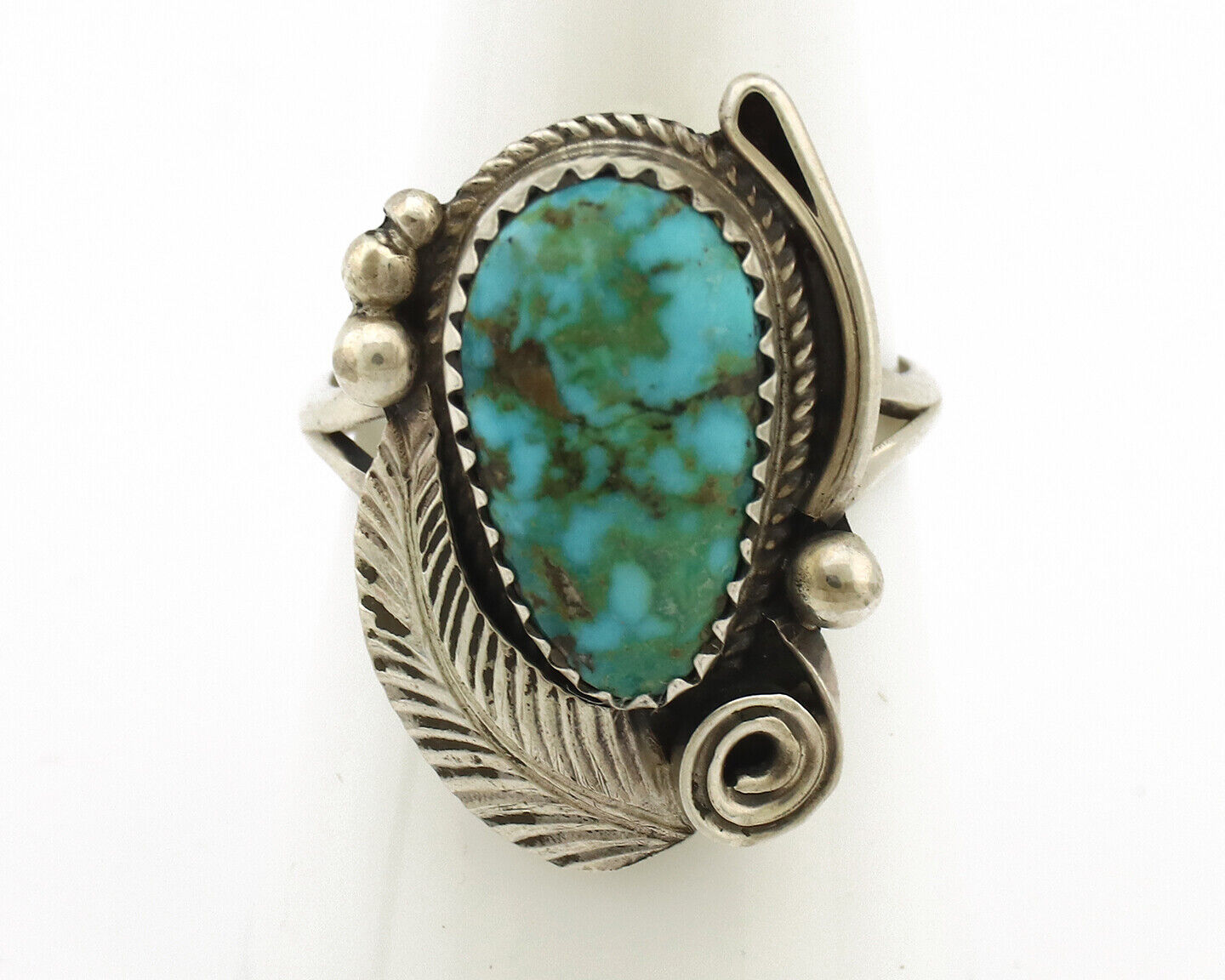 Navajo Ring 925 Silver Turquoise Mtn Turquoise Artist Signed Morris C.80's