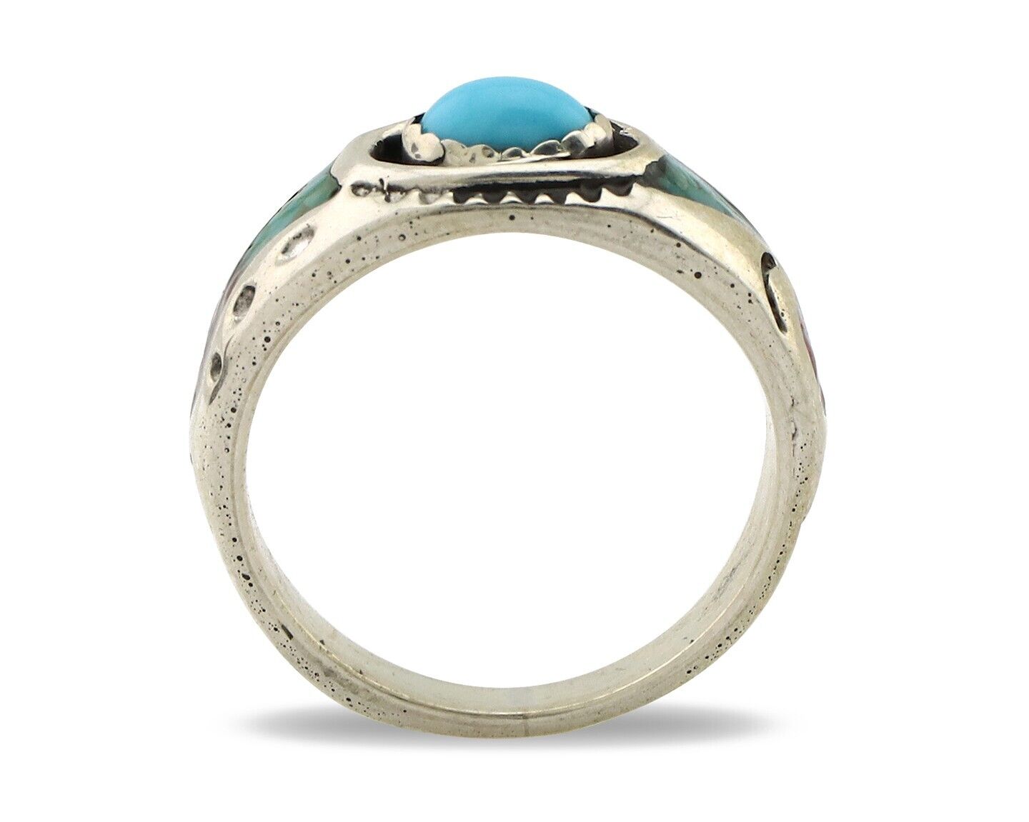 Navajo Handmade Ring 925 Silver Blue Turquoise & Coral Native American C.80's
