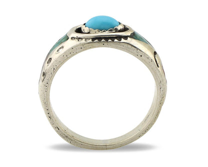 Navajo Handmade Ring 925 Silver Blue Turquoise & Coral Native American C.80's
