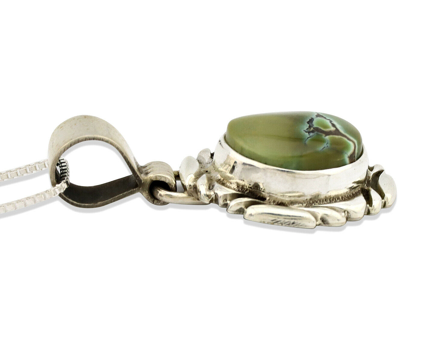 Navajo Necklace .925 Silver Damele Variscite Signed Sun C.1980's