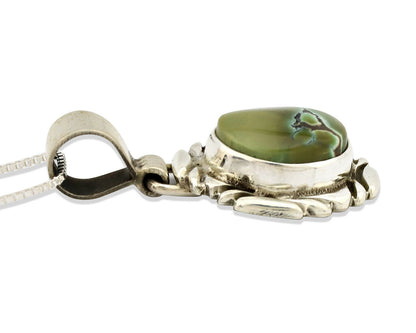 Navajo Necklace .925 Silver Damele Variscite Signed Sun C.1980's