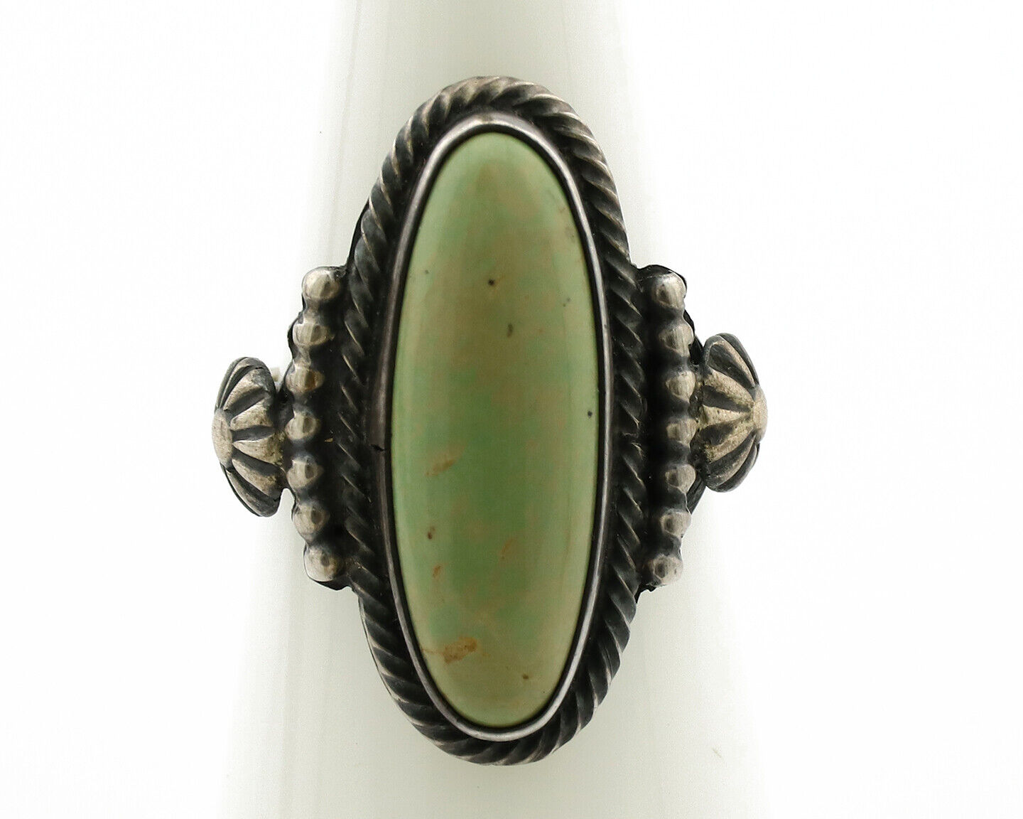 Navajo Ring 925 Silver Green Turquoise Artist Signed RB C80s
