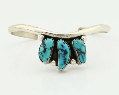 Navajo Bracelet 925 Silver Blue Kingman Turquoise Artist Signed E SANDAVOL C80s