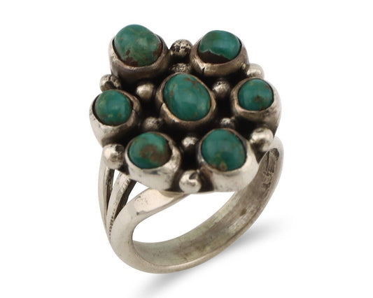 Navajo Ring .925 Silver Natural Blue Turquoise Artist Signed LP C.80's