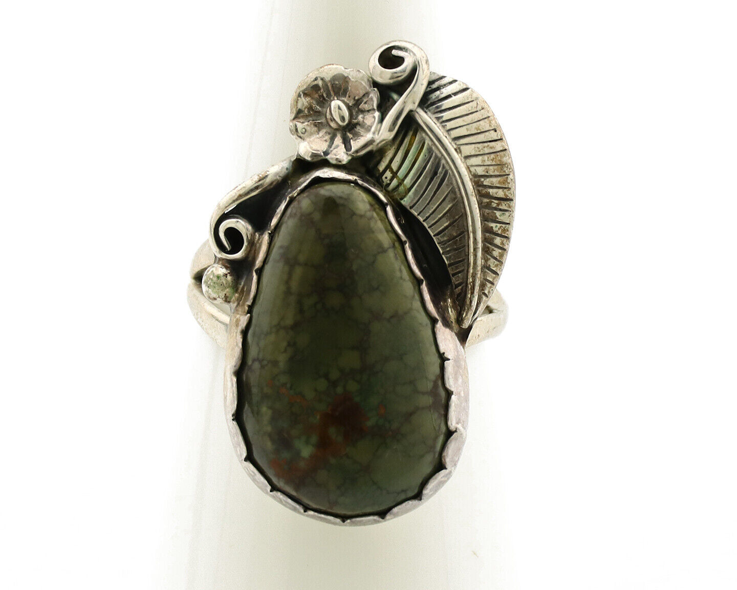 Navajo Ring .925 Silver Spiderweb Turquoise Native American Artist C.1980s