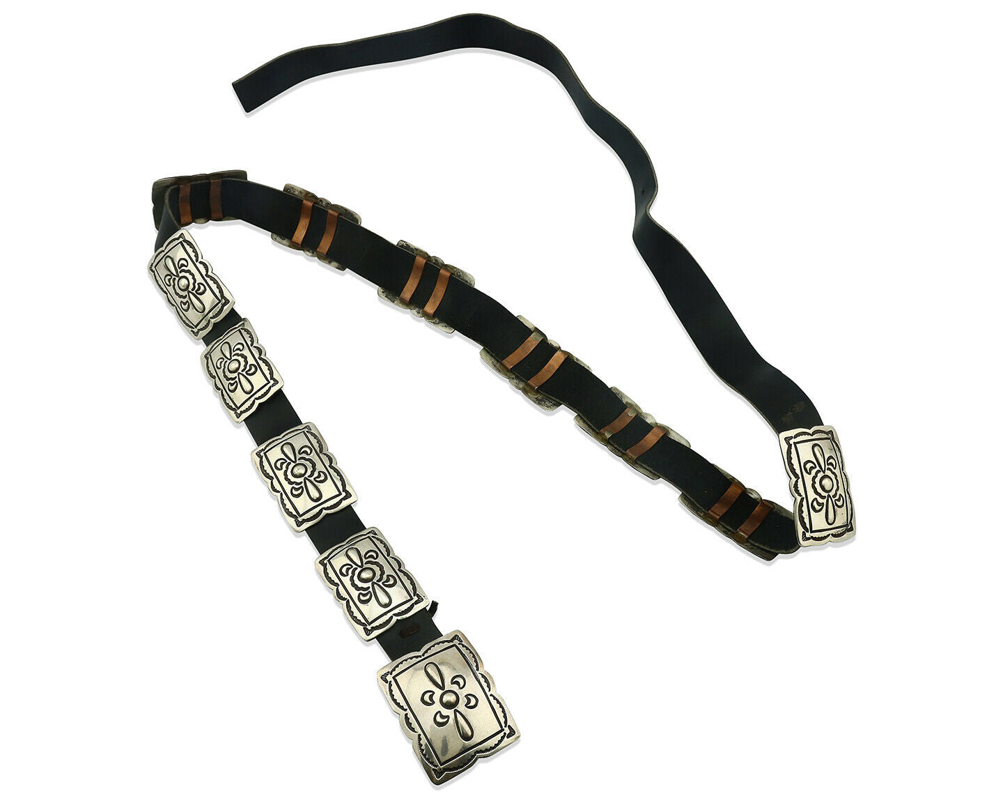 Navajo Concho Belt .925 Silver Hand Stamped Signed Native American C.80's