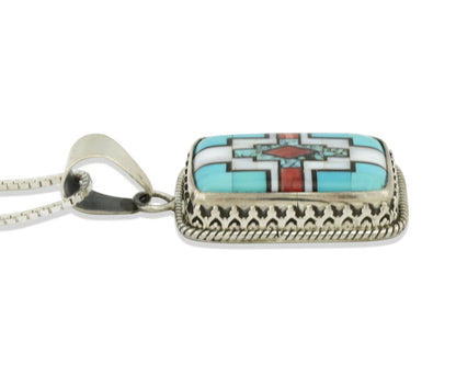 Navajo Handmade Inlaid Gemstone Pendant .925 Silver Signed SN C.80's