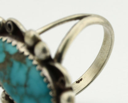 Navajo Ring .925 Silver Blue Spiderweb Turquoise Artist Signed Talhat C.90's