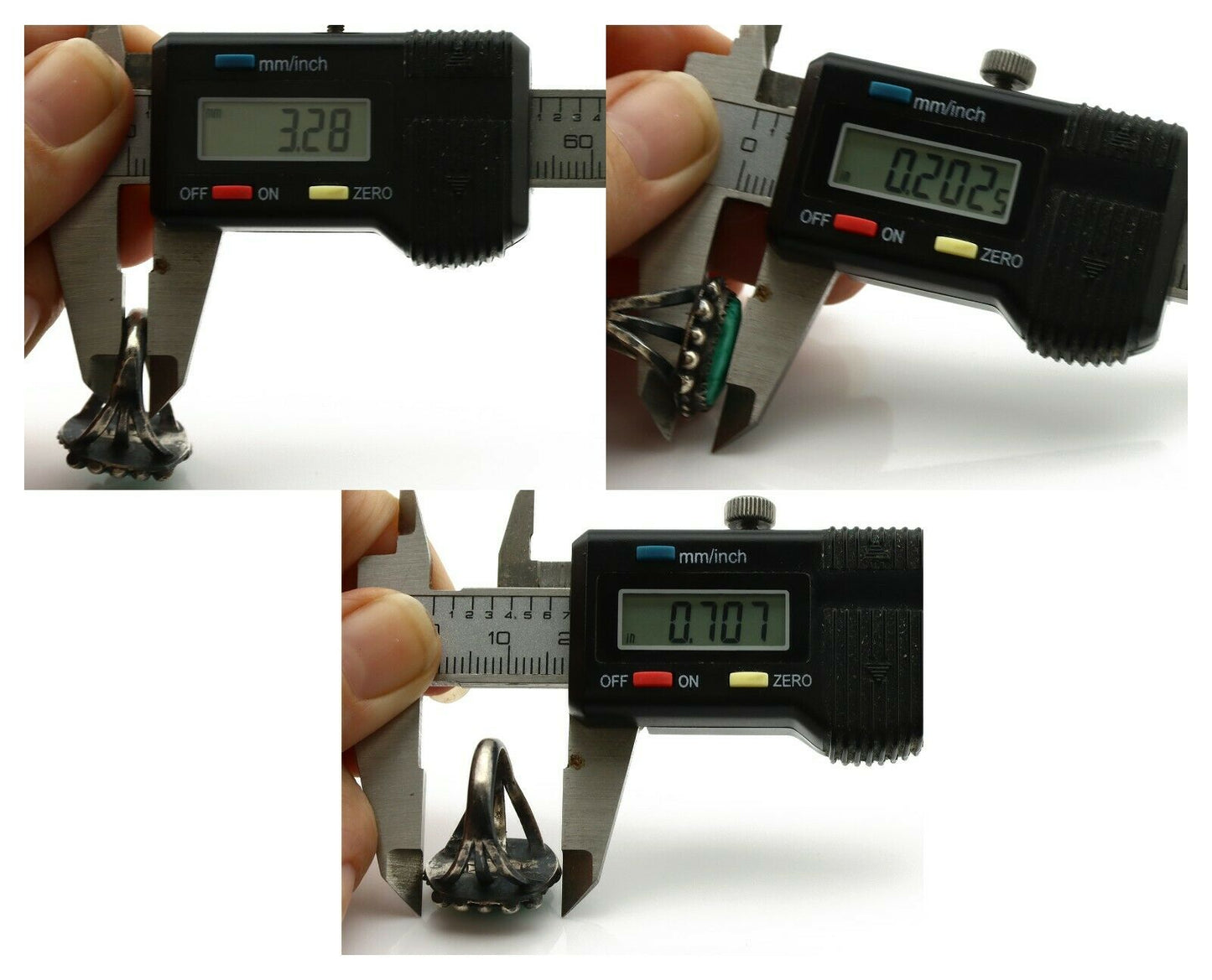 Navajo Ring .925 Silver Green Turquoise Signed Artist FA C.1980's