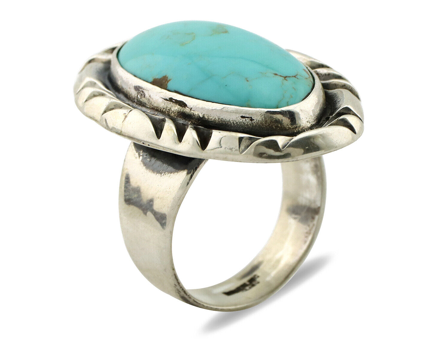 Men's Navajo Ring 925 Silver Blue Turquoise Artist Signed C Montoya C.80's