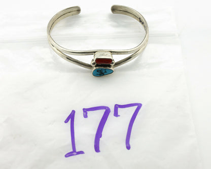 Navajo Bracelet .925 Silver Coral & Turquoise Artist Native American Artist C.90