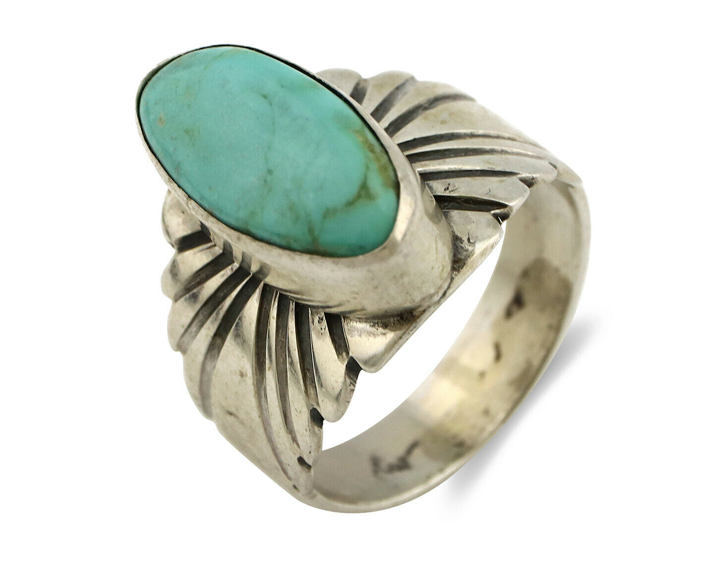 Navajo Ring .925 Silver Kingman Turquoise Artist Signed Apache C.80's