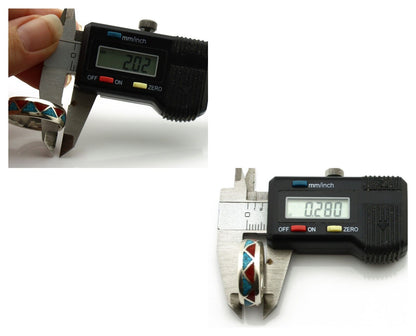 Navajo Chip Inlay Ring 925 Silver Sleeping Beauty Turquoise & Coral Silver Cloud