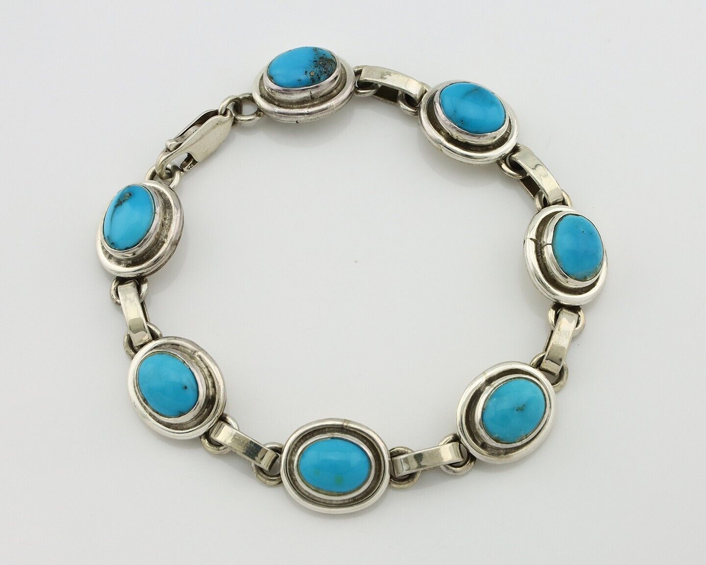 Navajo Link Bracelet .925 Silver Blue Turquoise Native American Artist C.80's