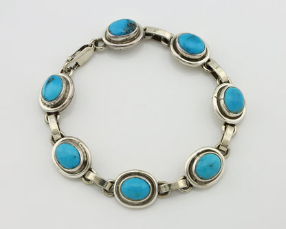Navajo Link Bracelet .925 Silver Blue Turquoise Native American Artist C.80's