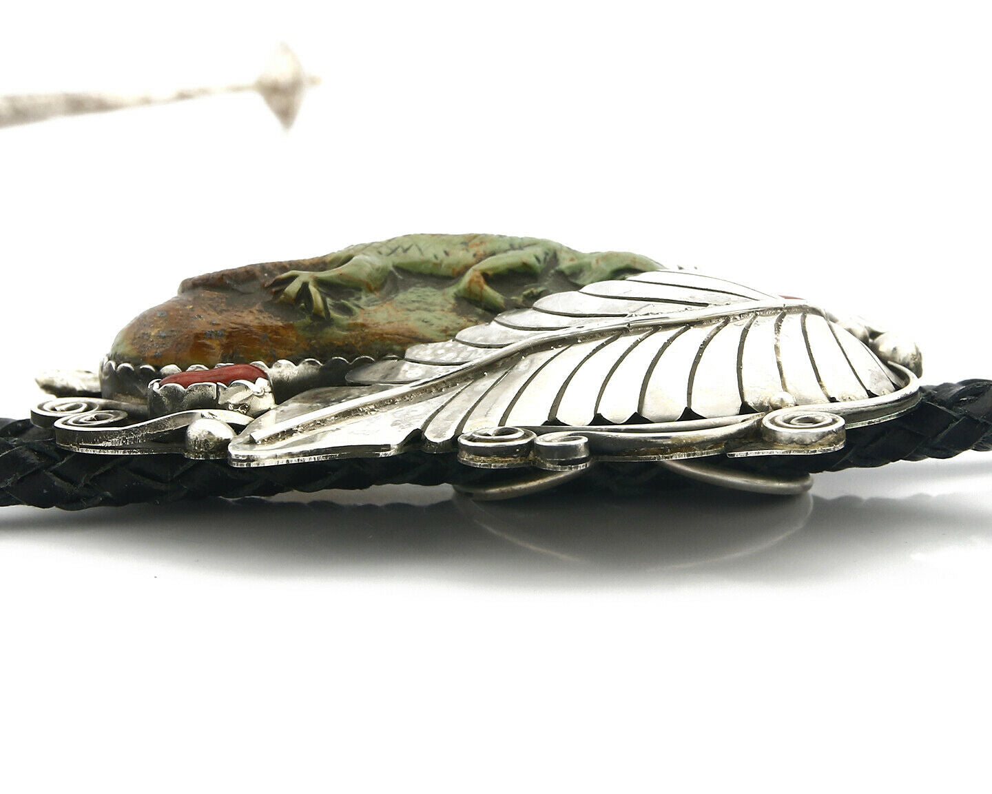 Navajo Turquoise Bolo Tie .925 Silver Handmade C.80's Turquoise Signed Gomez