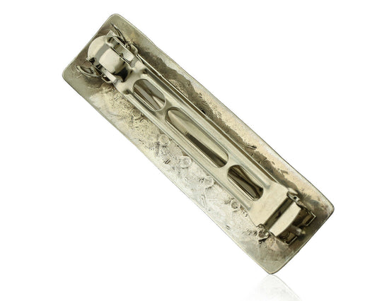 Women's Navajo Hair Clip .925 Silver Inlaid Red Coral Native American Artist 80s