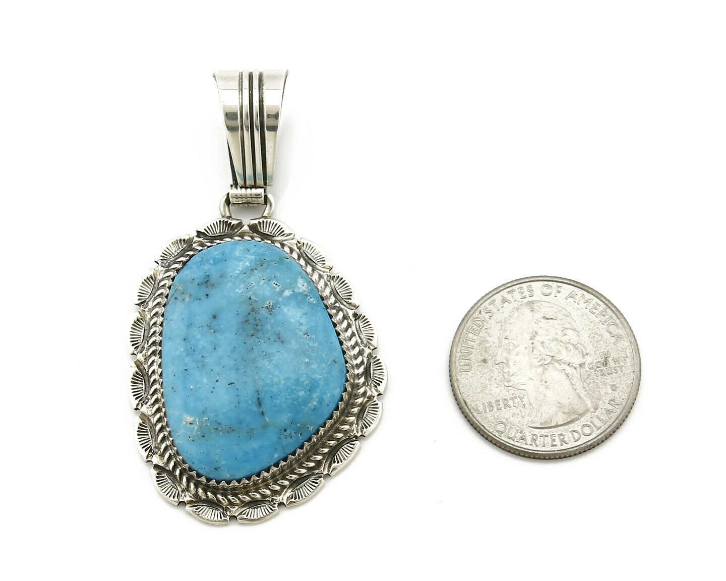 Navajo Pendant .925 Silver Kingman Turquoise Signed Artist LT Begay C.80's