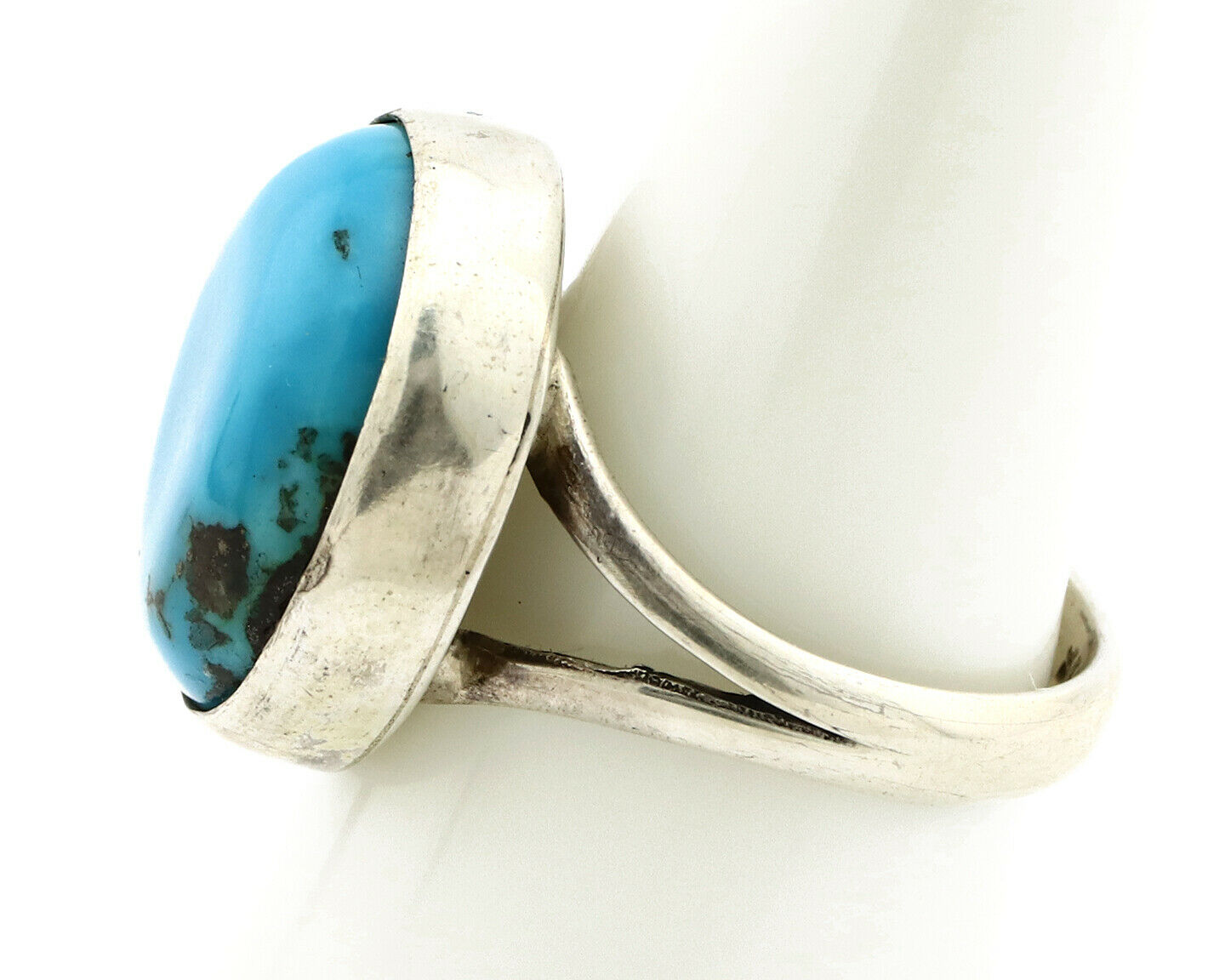 Navajo Shield Ring .925 Silver Kingman Turquoise Native American Artist C.80's