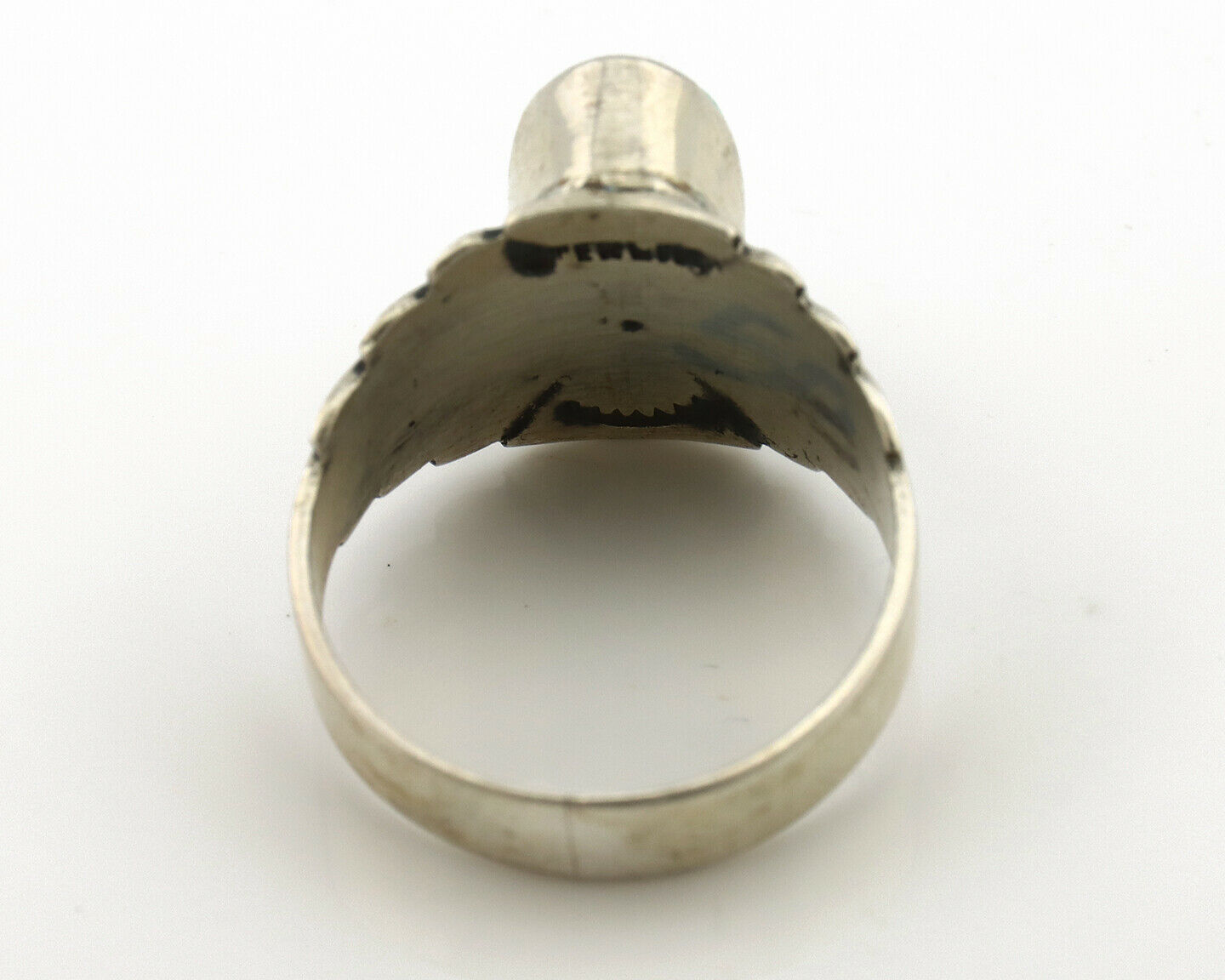 Navajo Ring .925 Silver Kingman Turquoise Artist Signed Apache C.80's