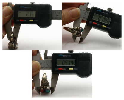 Zuni Ring .925 Silver Natural Turquoise & Coral Native American Artist C.1980's