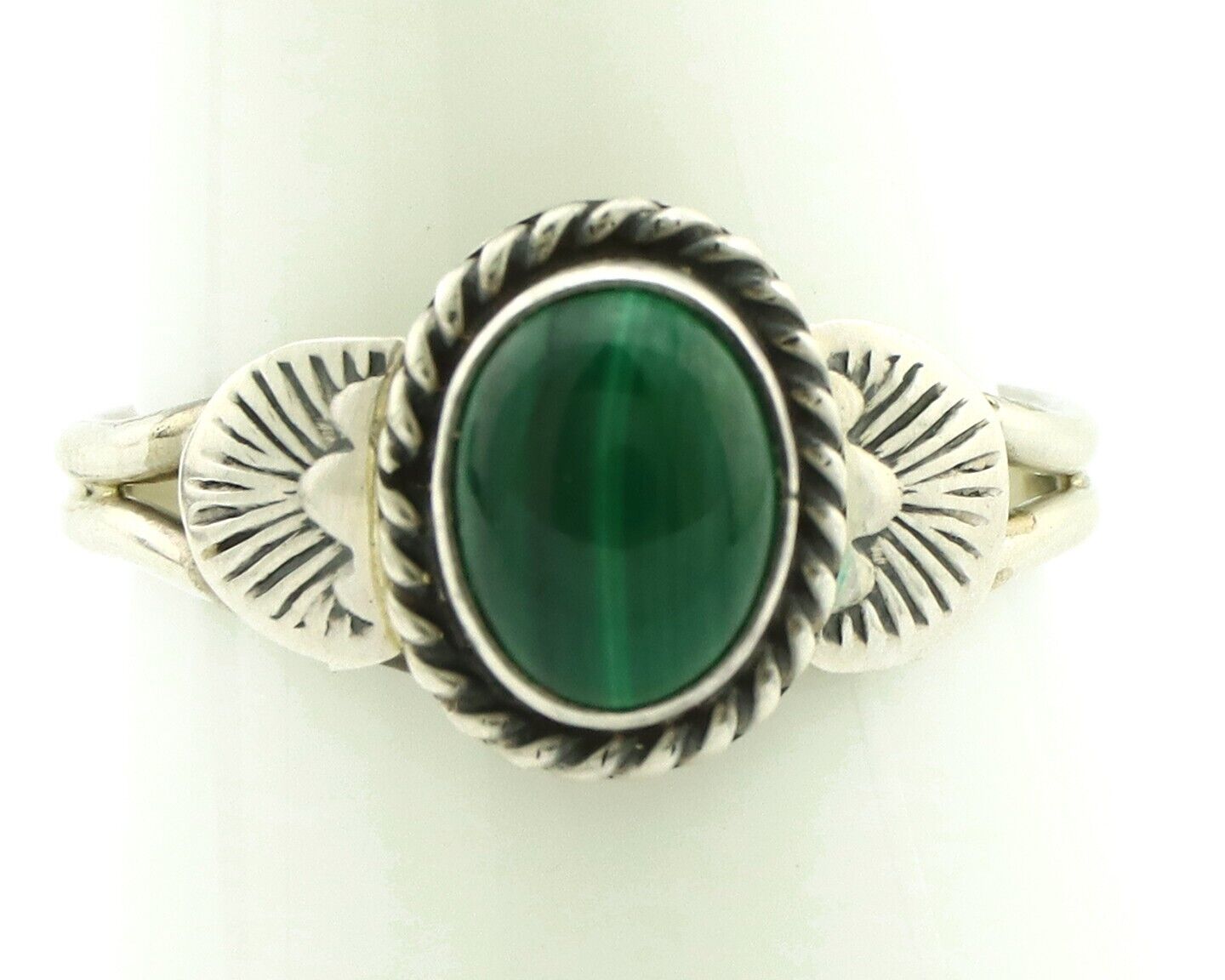 Navajo Ring 925 Silver Natural Mined Malachite Native American Artist C.80's